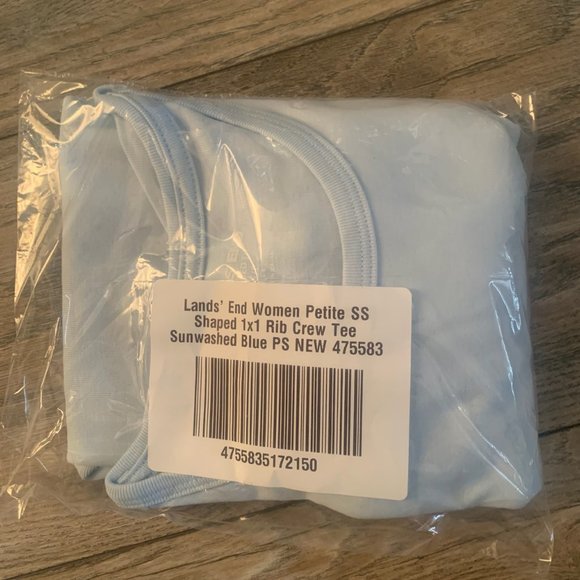 NWT LANDS' END PETITE SHORT SLEEVE SHAPED 1X1 RIB CREW TEE‎ SUNWASHED BLUE PS - Picture 5 of 7